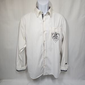Ed Hardy Long Sleeve White Button-Up Large Skull On Pocket